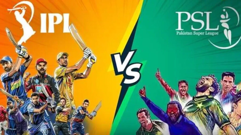 Split-screen showing IPL and PSL matches airing at the same time, indicating viewership competition