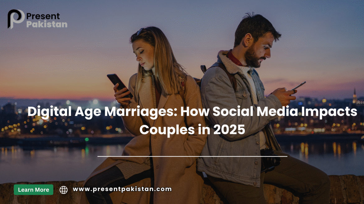A young couple using smartphones, showing how social media impacts marriages in 2025.