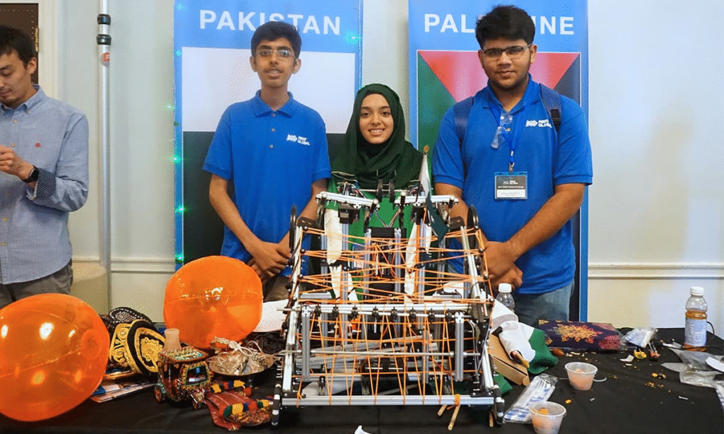 Pakistani students building a robot