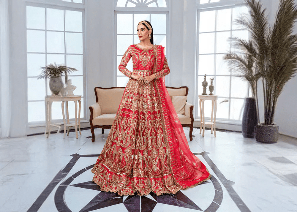Pakistani bride in mocha-colored lehenga with modern embroidery