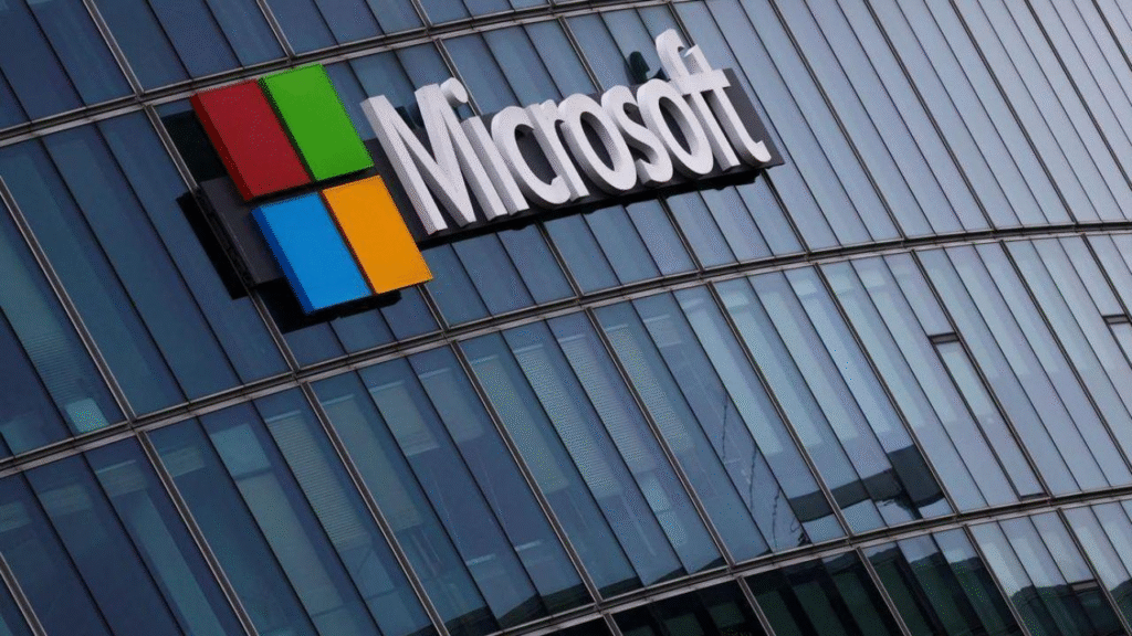 Microsoft logo on corporate building symbolizing the layoff impact